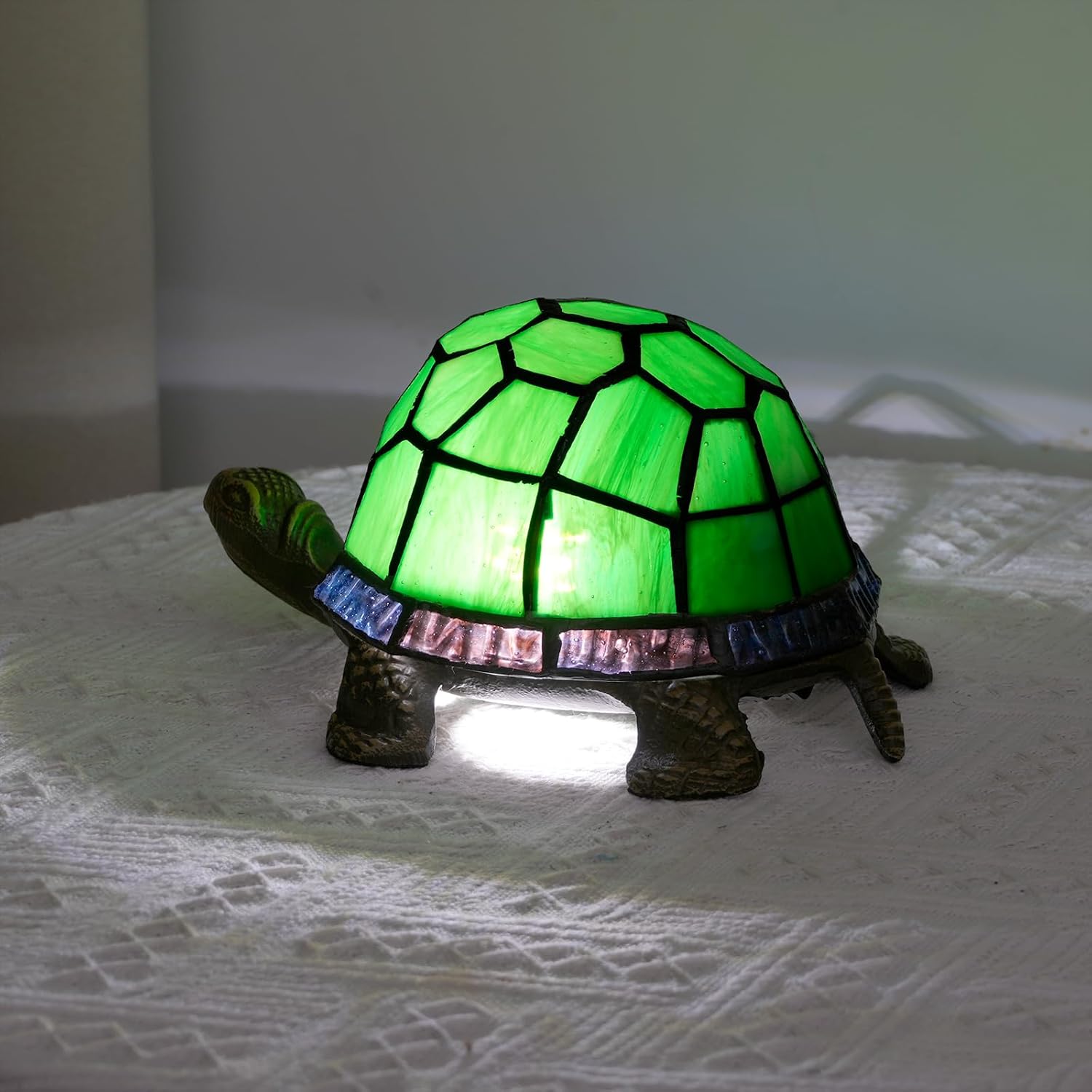 Stained Glass Turtle Table Lamp – Green | Handcrafted