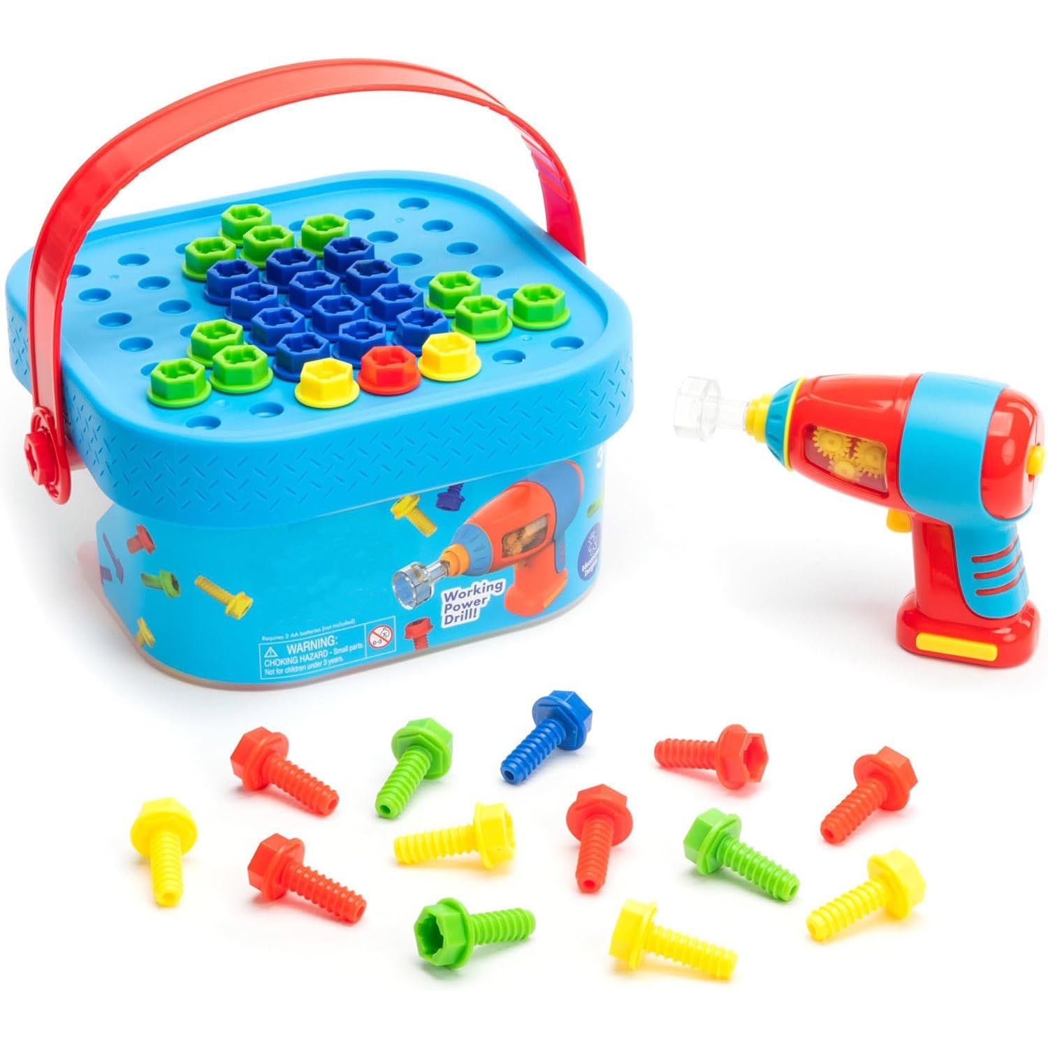 Bucket Building Blocks – Construction Toys & Toddler Tools, Kids Tool Set with Real Working Electric Drill Toy