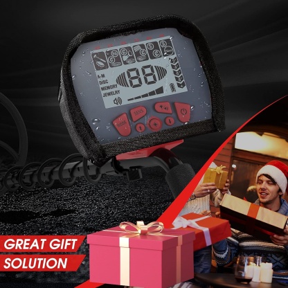 Waterproof metal detector, high-precision waterproof LCD display, suitable for adults and children, black detection coil, red