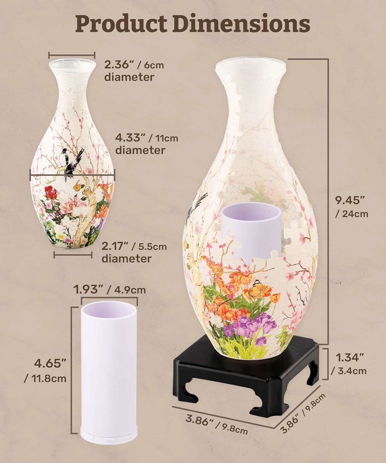 The 3D puzzle vase is made of 160 curved plastic puzzle pieces