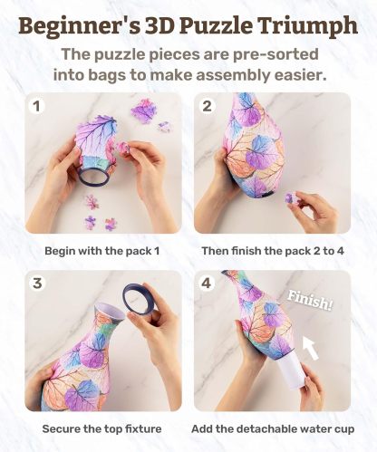 The 3D puzzle vase is made of 160 curved plastic puzzle pieces