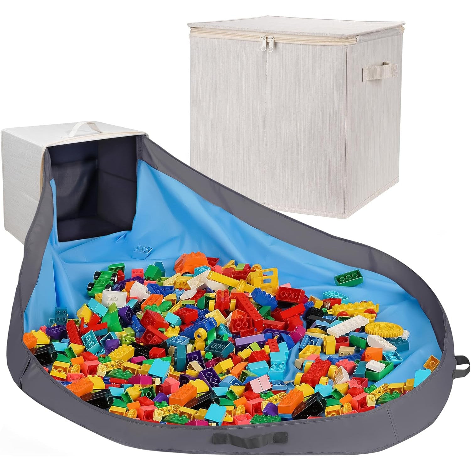 Toy Storage Organizer with Play Mat – 13" Stackable Foldable Cubby Box