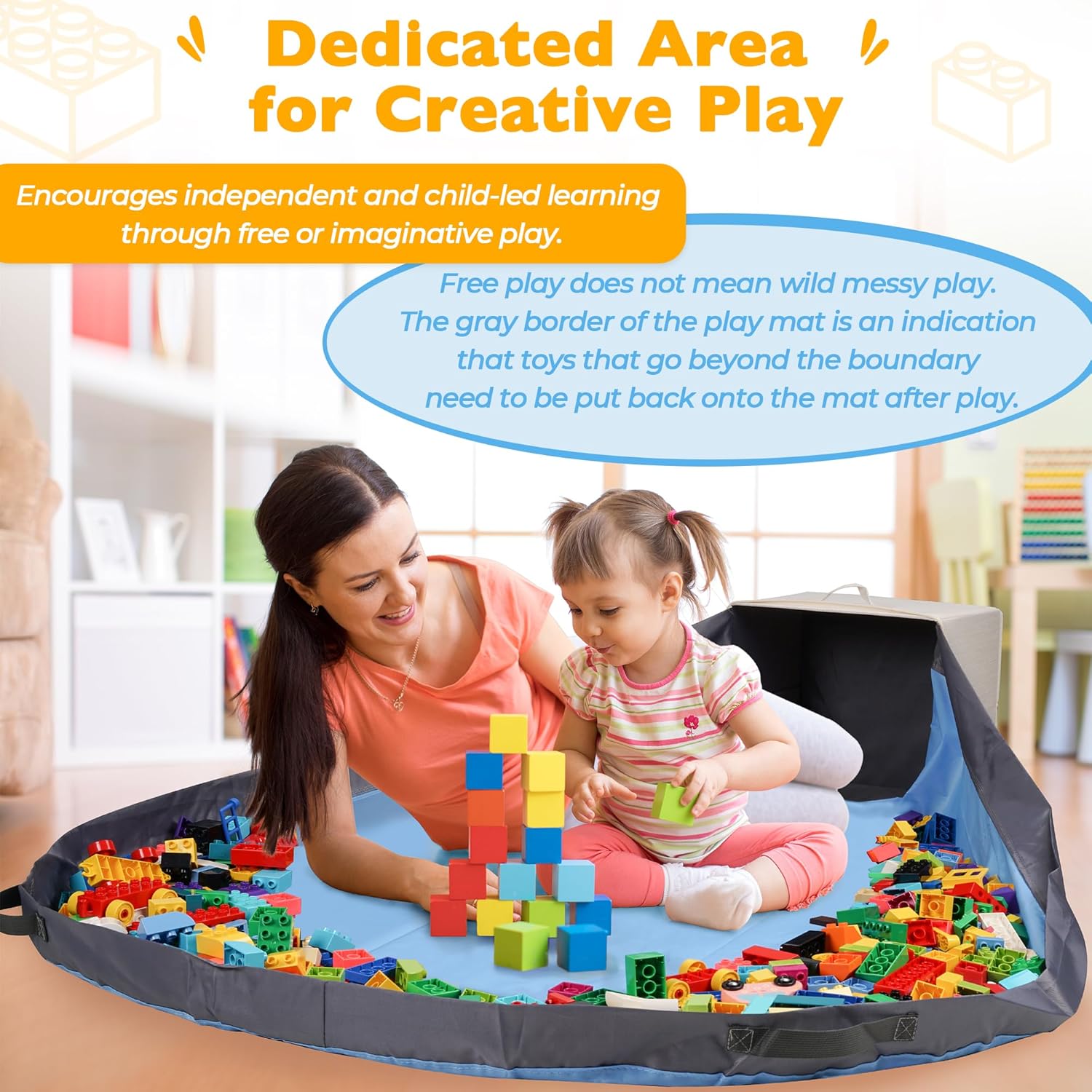 Toy Storage Organizer with Play Mat – 13" Stackable Foldable Cubby Box
