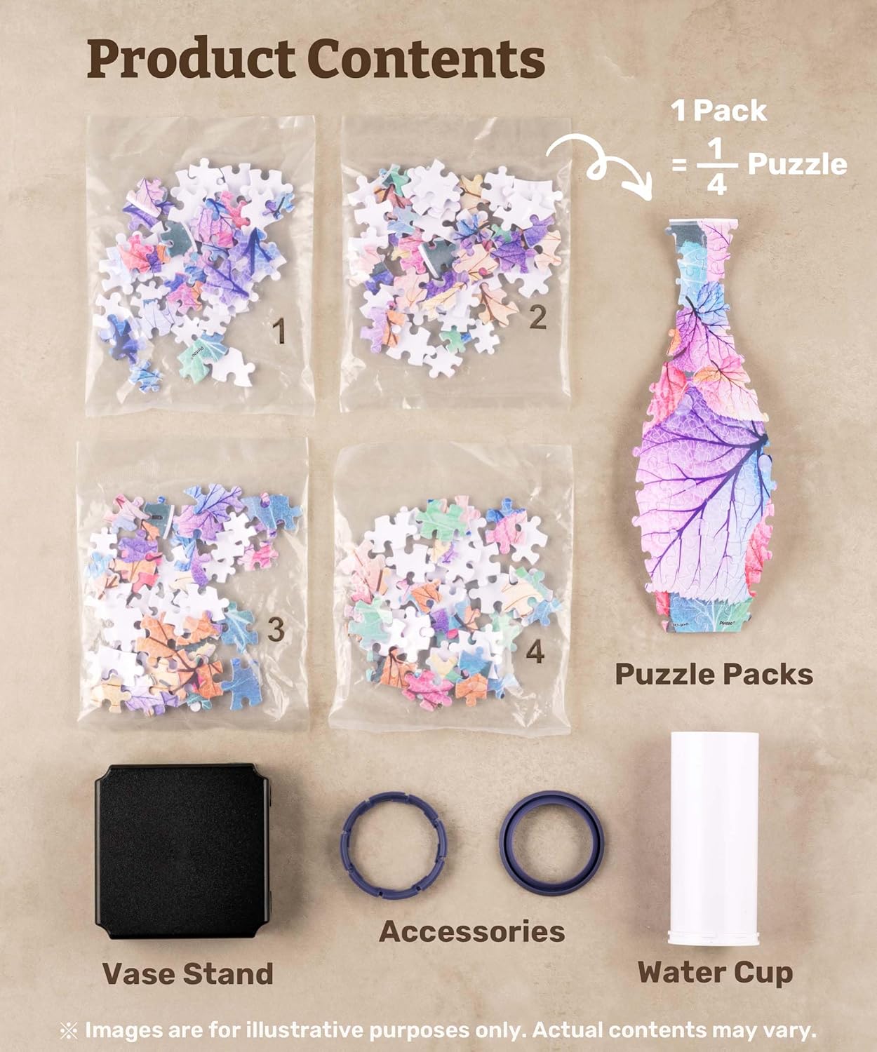 The 3D puzzle vase is made of 160 curved plastic puzzle pieces