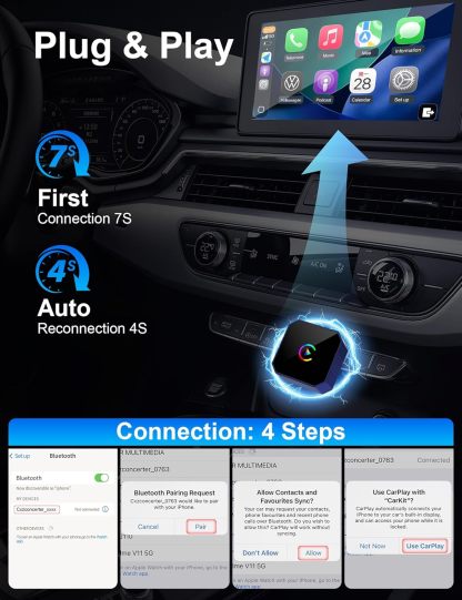 Wireless CarPlay Adapter – 2-in-1 Plug and Play, Seamlessly Switch