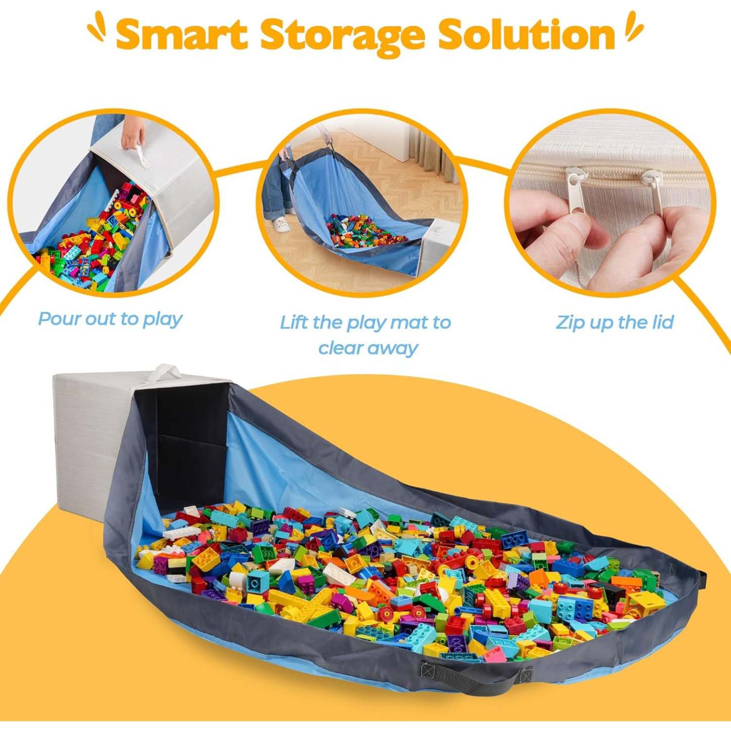 Toy Storage Organizer with Play Mat – 13" Stackable Foldable Cubby Box