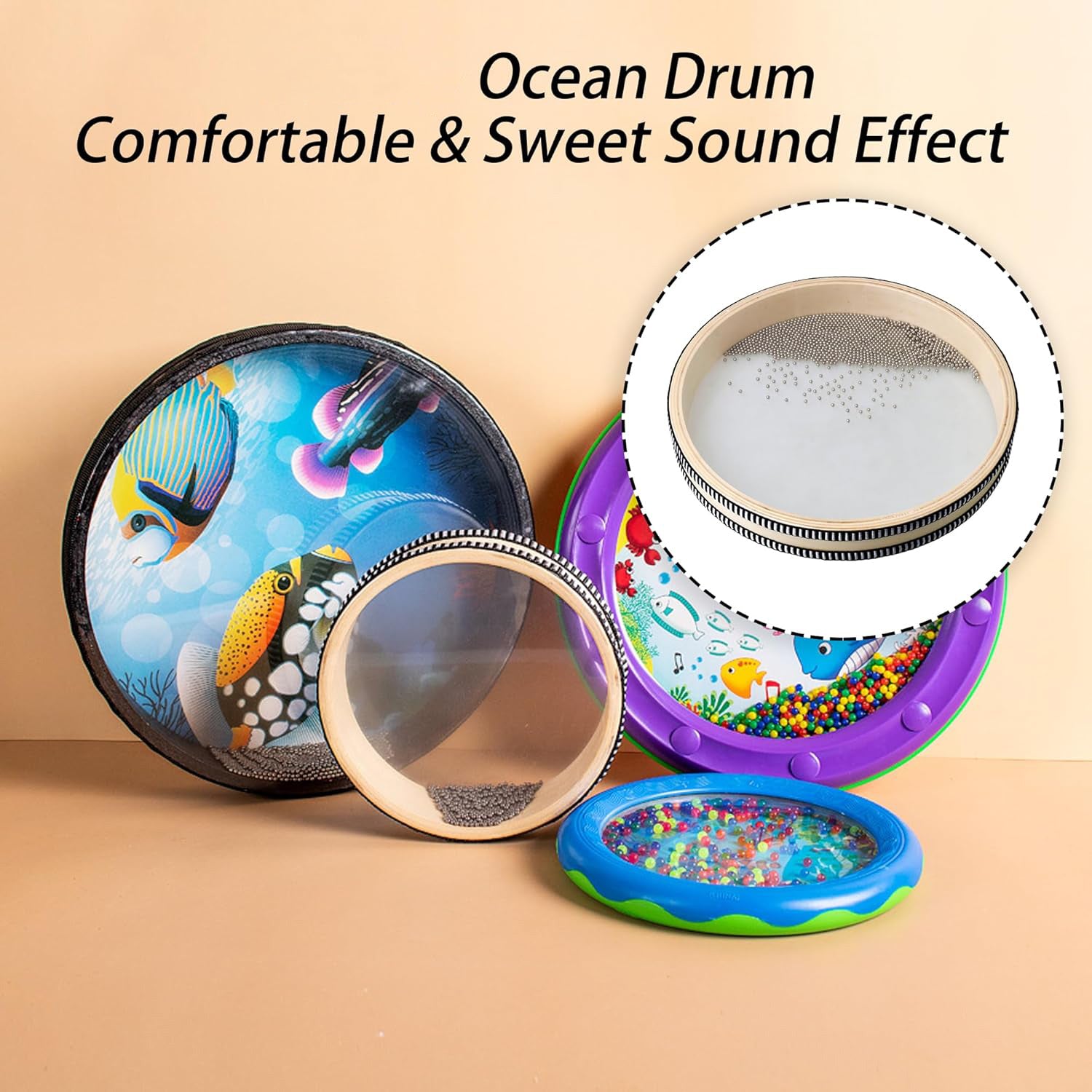 10 Inch Natural Ocean Drum – Wave Bead Sea Sound Drum Musical Instrument Percussion