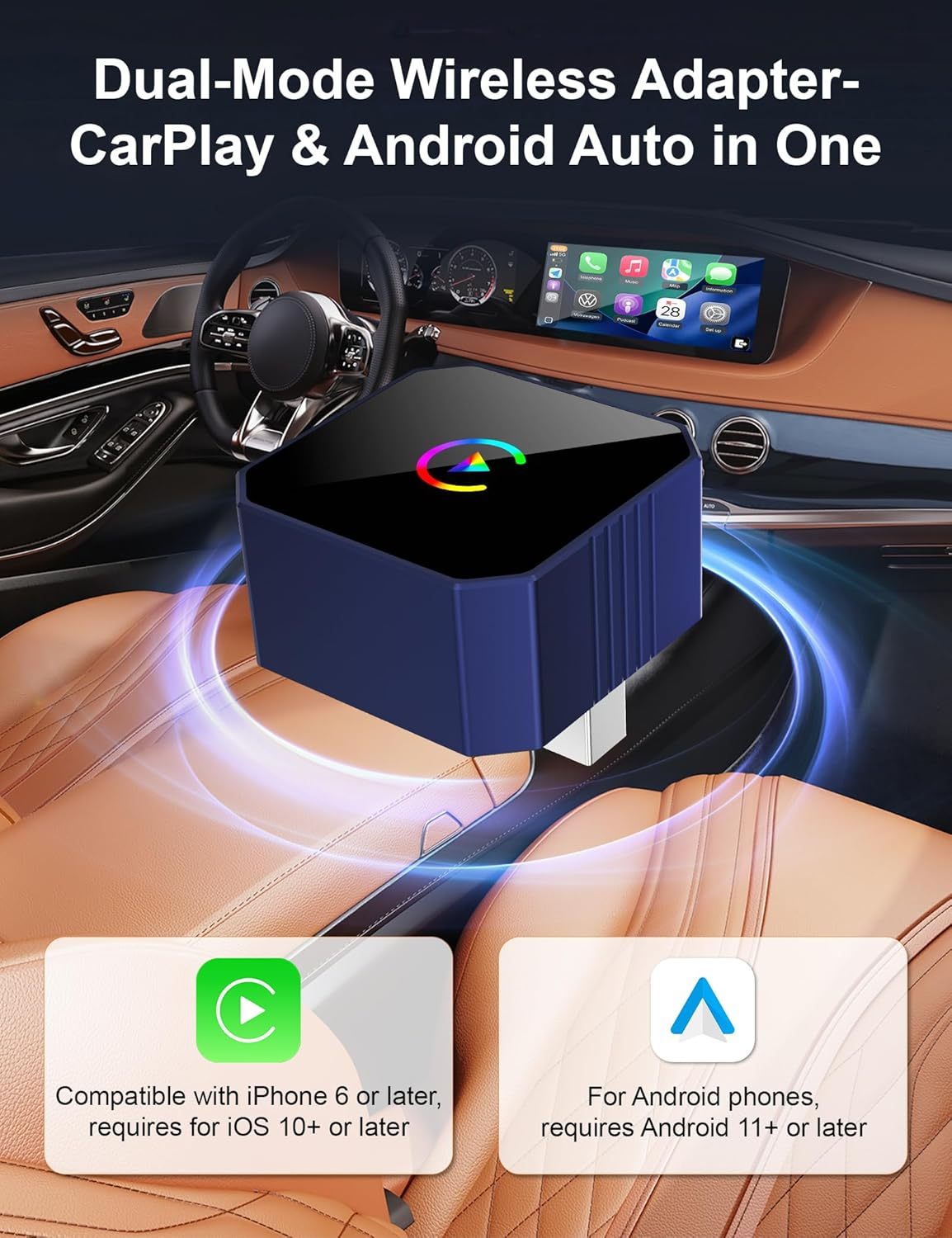 Wireless CarPlay Adapter – 2-in-1 Plug and Play, Seamlessly Switch
