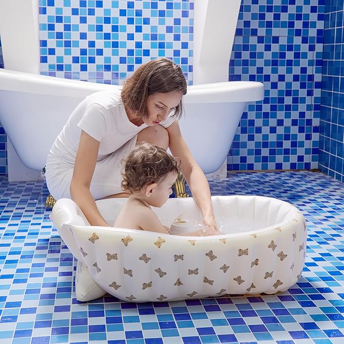 Inflatable Baby Bathtub – Built-in Air Pump, Portable Travel Bathtub with Back Support
