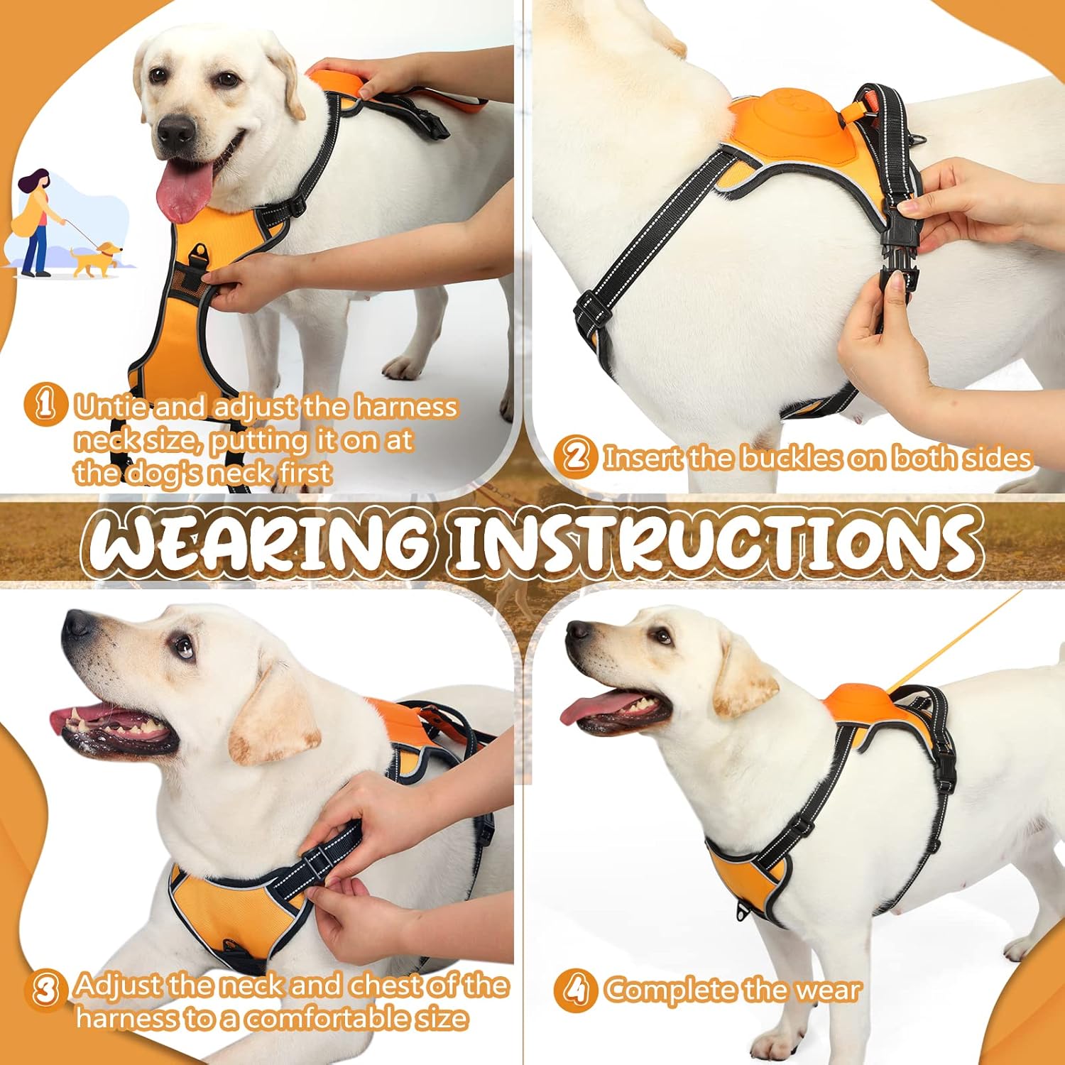 Dog Harness with Retractable Lead – Reflective Anti-Pull Non-Choking Harness with Easy Control Handle, XL