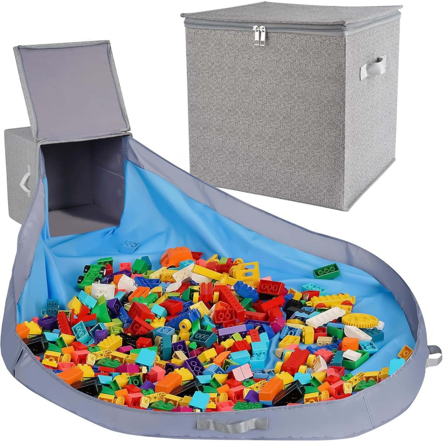 Toy Storage Organizer with Play Mat – 13" Stackable Foldable Cubby Box