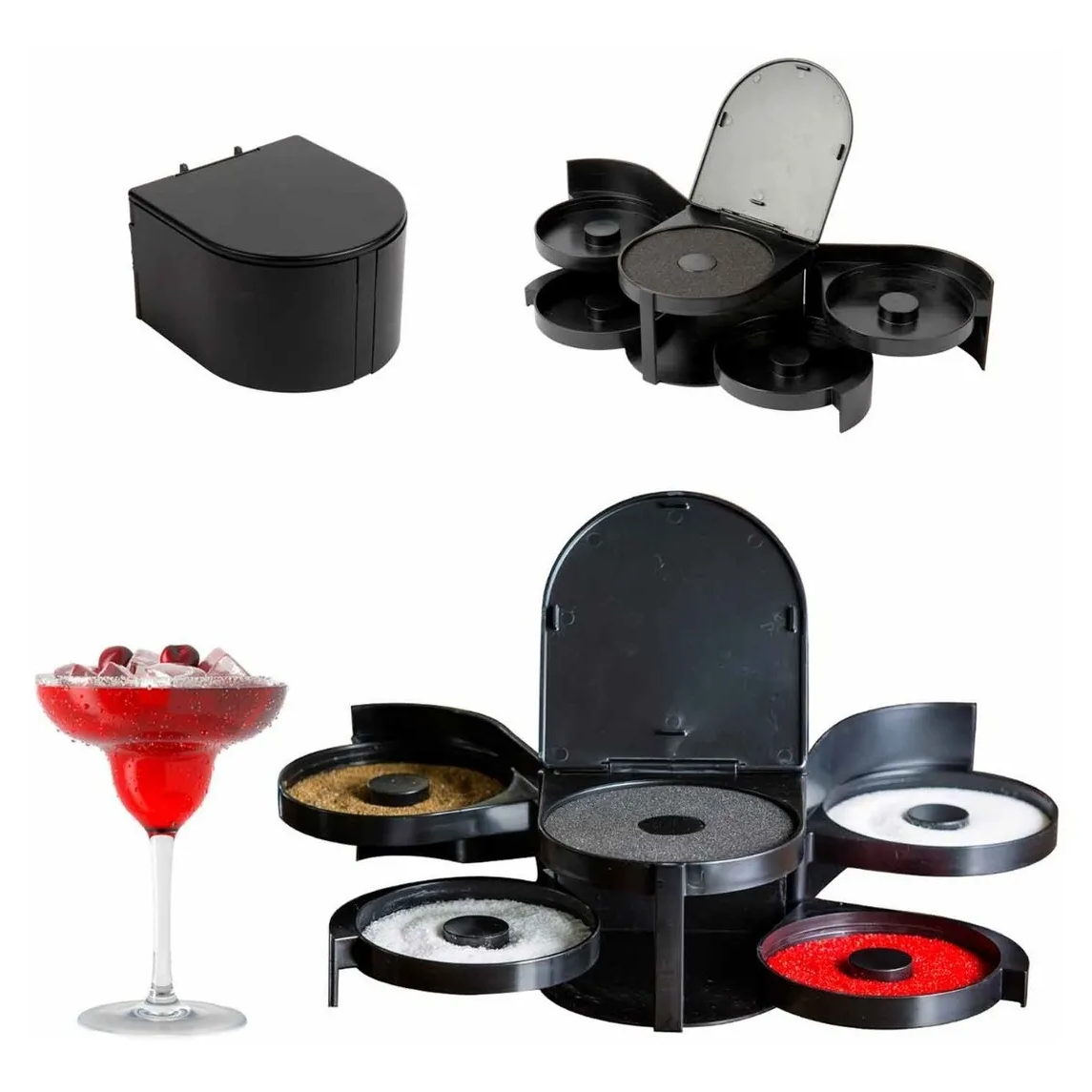 Glass Rimming Station with 5 Rotating Trays – BPA-Free Cocktail Rimming Tray Set