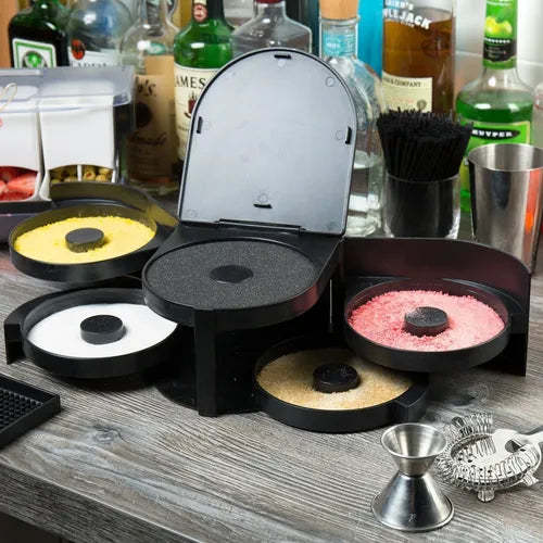 Glass Rimming Station with 5 Rotating Trays – BPA-Free Cocktail Rimming Tray Set