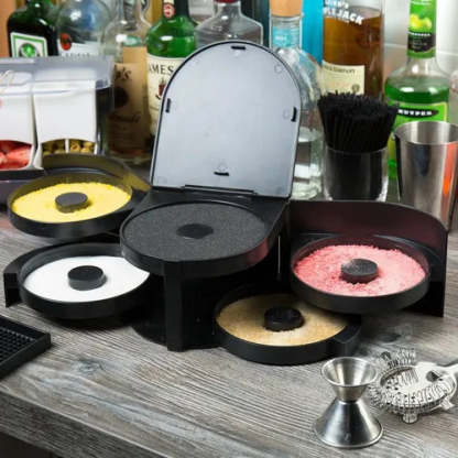 Glass Rimming Station with 5 Rotating Trays – BPA-Free Cocktail Rimming Tray Set