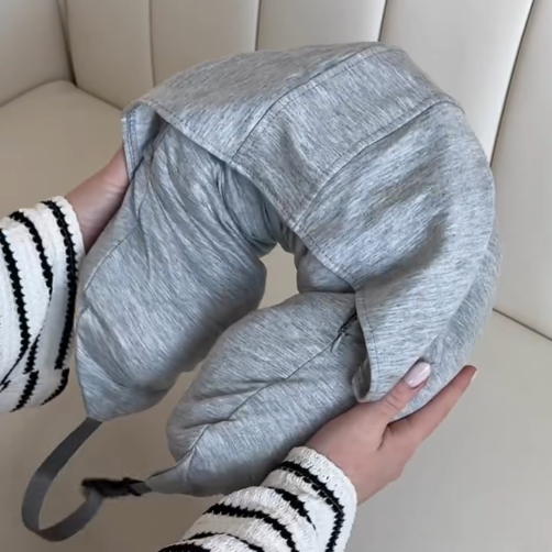 Hooded Travel Neck Pillow – Adjustable Velvet Travel Pillow with Earplugs and Eye Mask