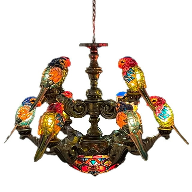 Mini Tiffany Style Two-Tier Parrot Chandelier – Dollhouse Miniature