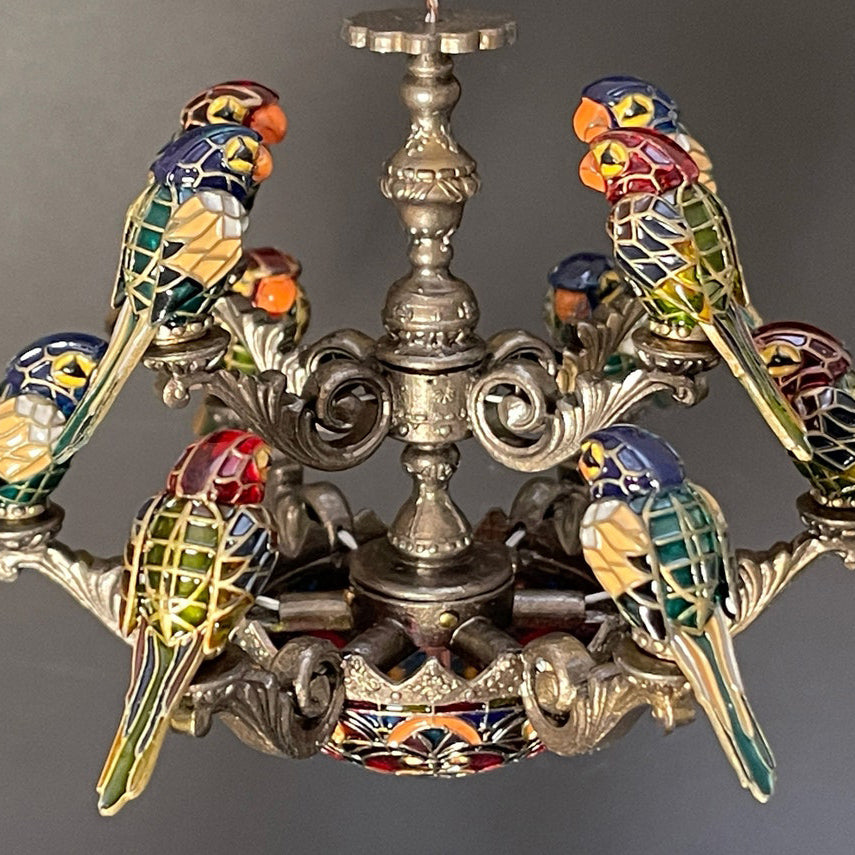 Mini Tiffany Style Two-Tier Parrot Chandelier – Dollhouse Miniature