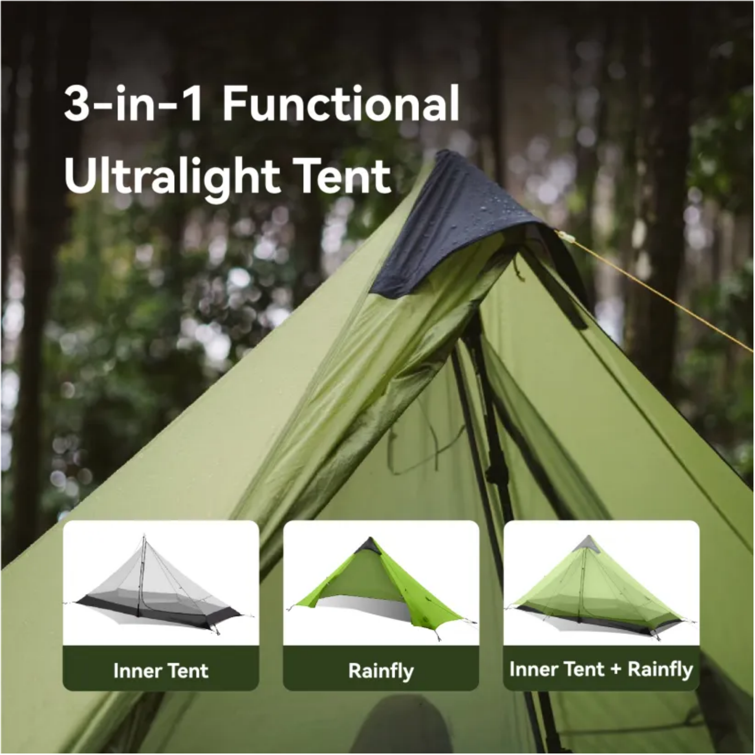 Ultralight 1-Person Tent – 1.08kg, Waterproof, Trekking Pole Supported
