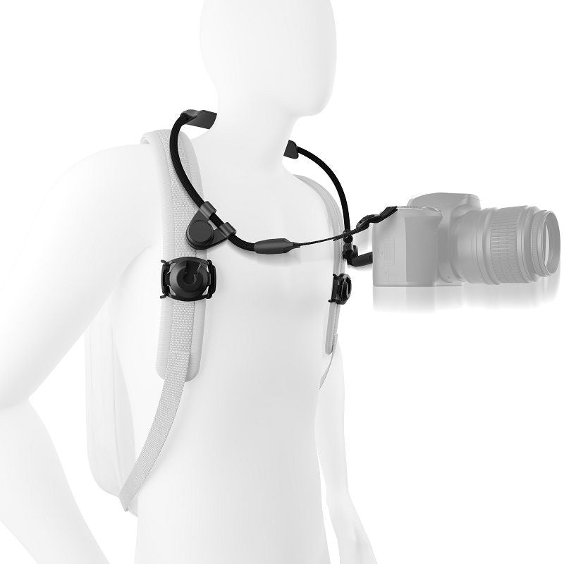 Camera strap with magnetic mechanical backpack bracket