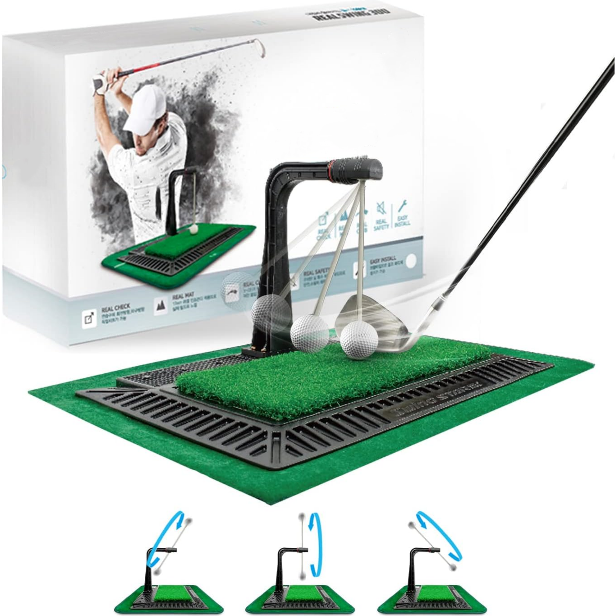 Golf Swing & Hitting Trainer – True Impact Mat with Path Check & Adjustable Height