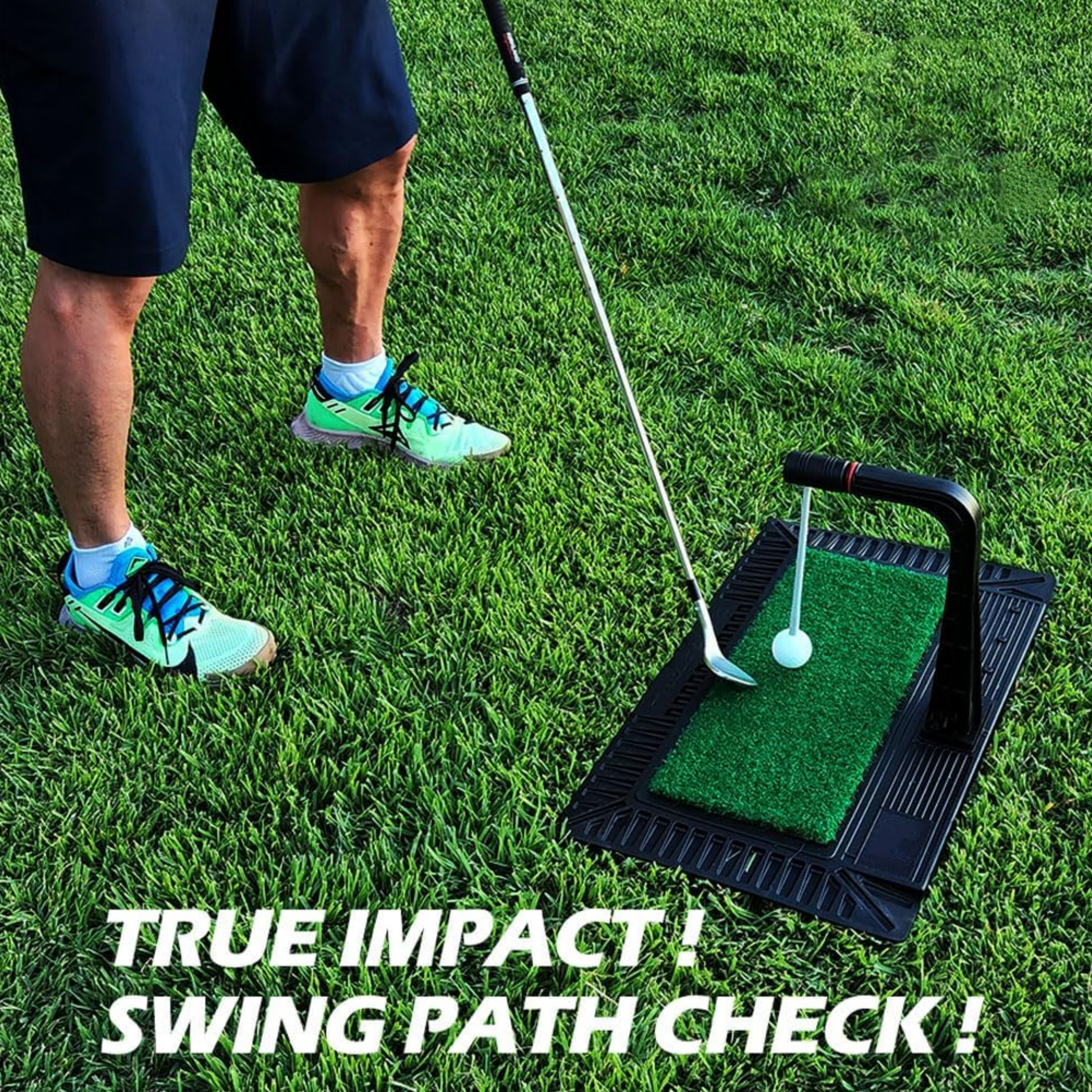 Golf Swing & Hitting Trainer – True Impact Mat with Path Check & Adjustable Height