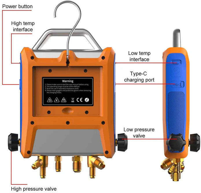 4‑Valve Digital Refrigeration Manifold – 5" Smart Touch Screen