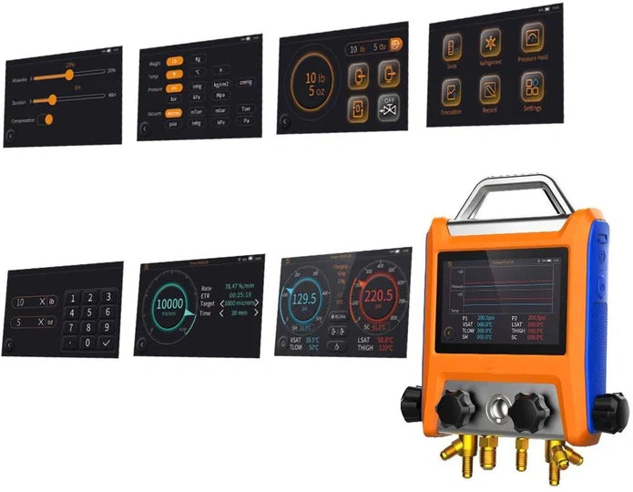 4‑Valve Digital Refrigeration Manifold – 5" Smart Touch Screen