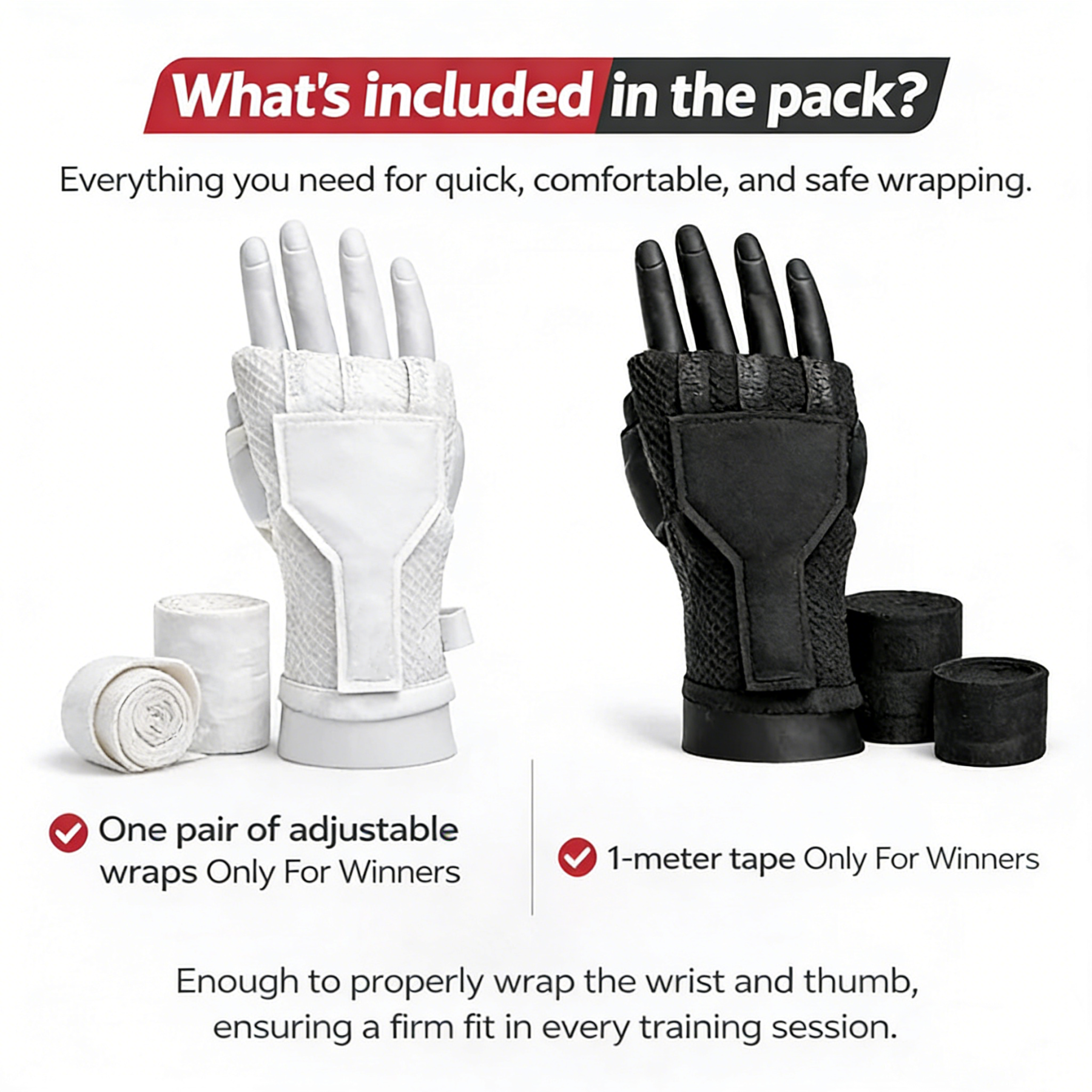 Hand Wraps – Professional Boxing and Muay Thai Training Wraps with Thumb Loop and Knuckle Protection