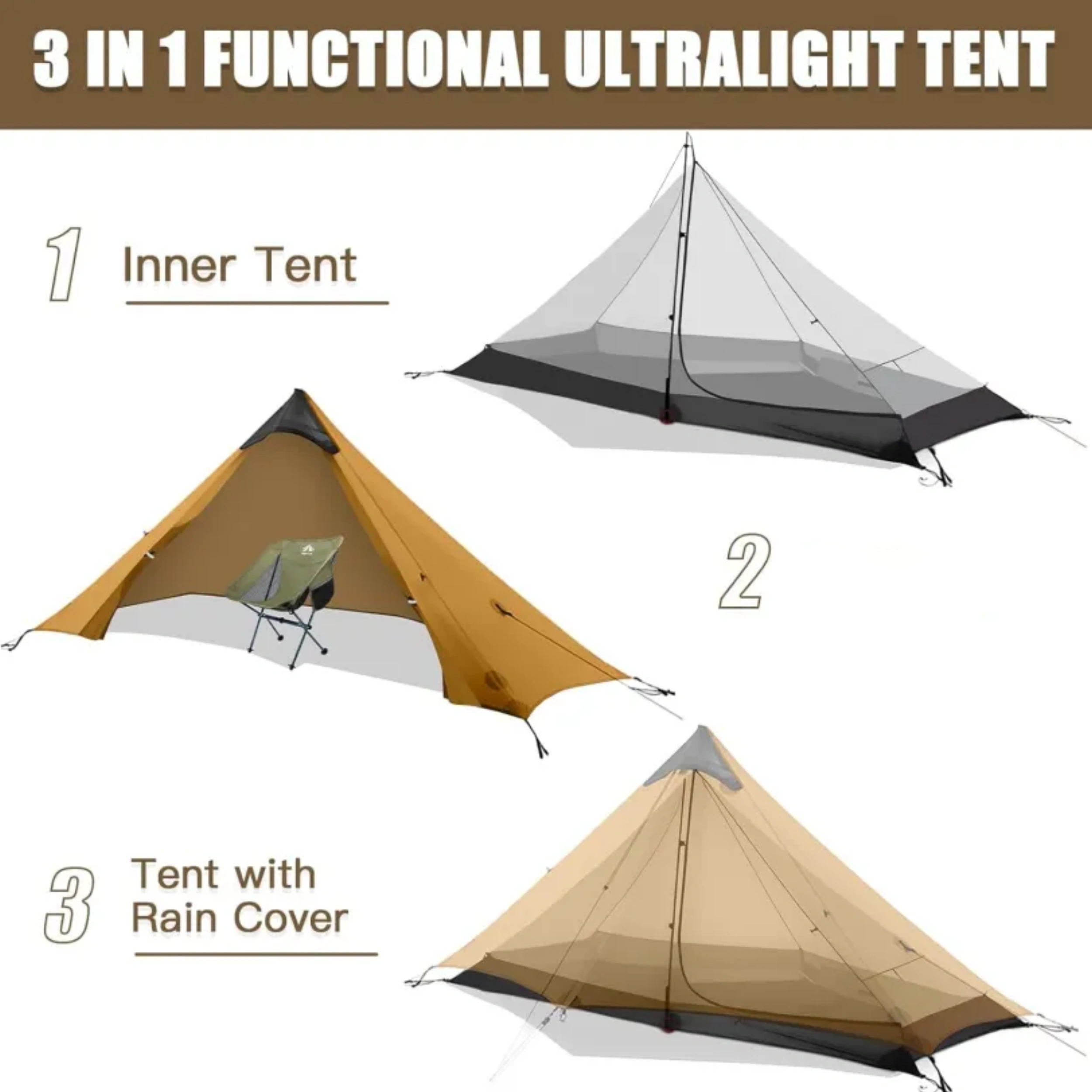 Ultralight 1-Person Tent – 1.08kg, Waterproof, Trekking Pole Supported
