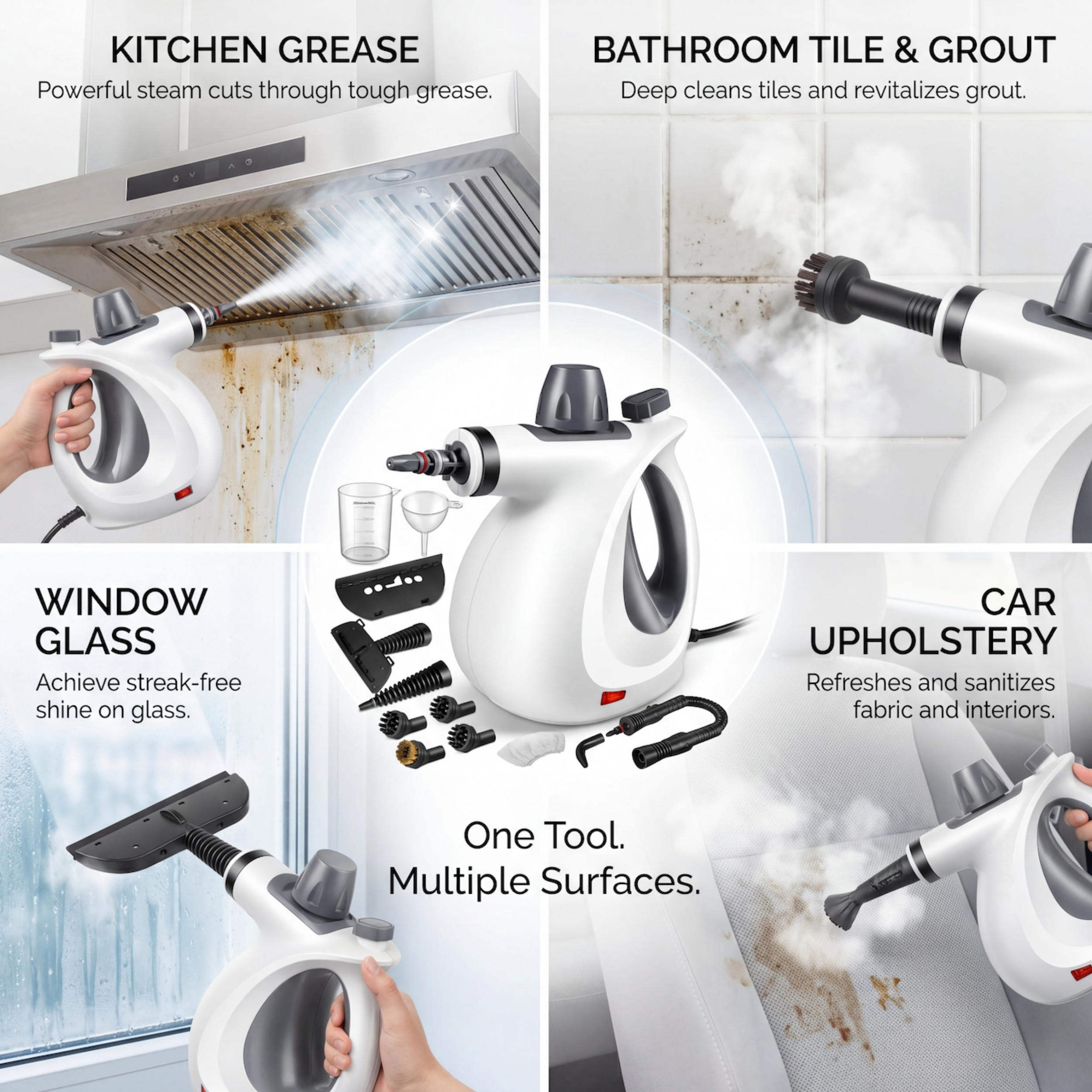 Handheld Steam Cleaner – Pressurized Deep Cleaning with 12 Accessories