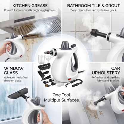 Handheld Steam Cleaner – Pressurized Deep Cleaning with 12 Accessories