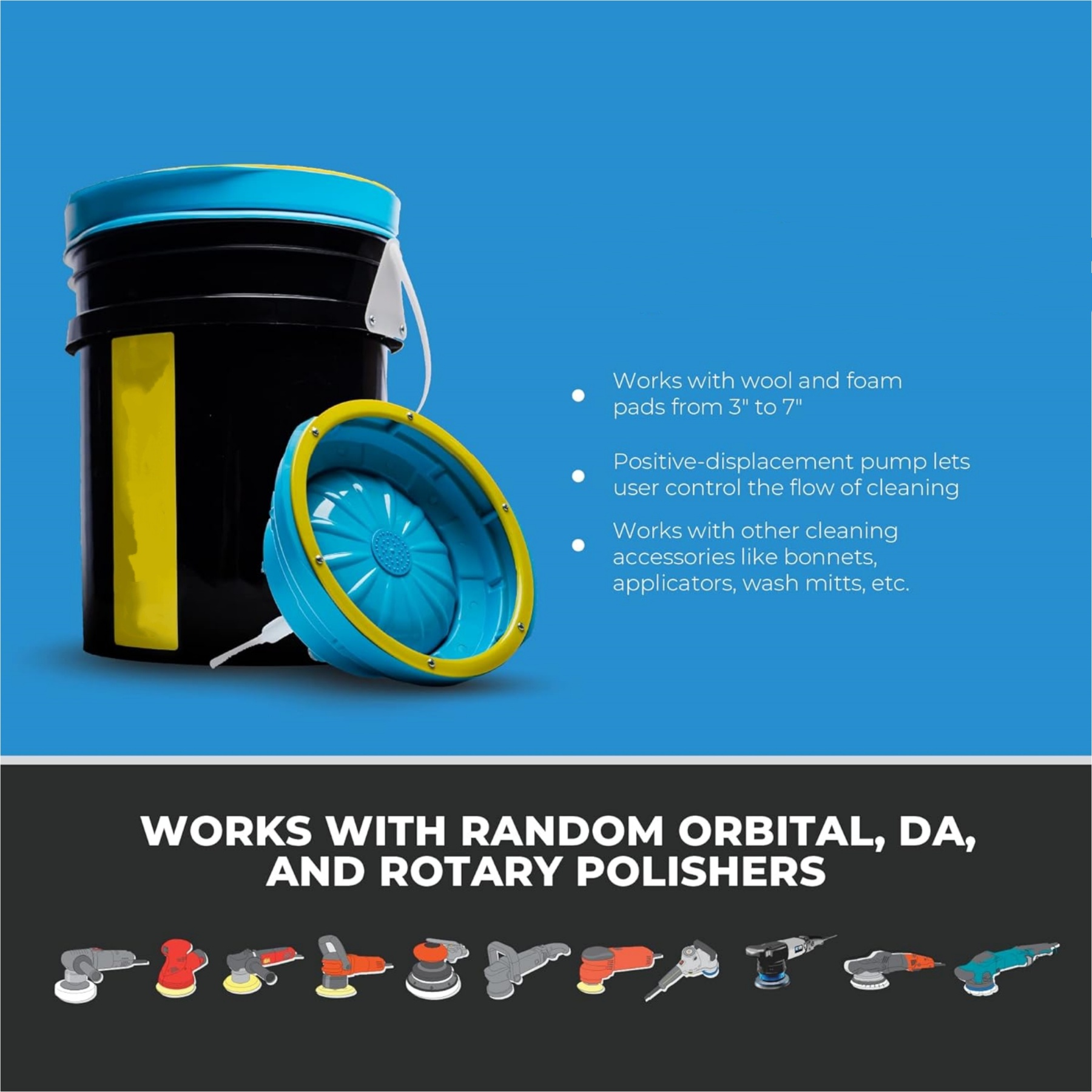 Polishing Pad Washer – Pure Flo Cleaning Bucket System with Controlled Pump & Removable Basin