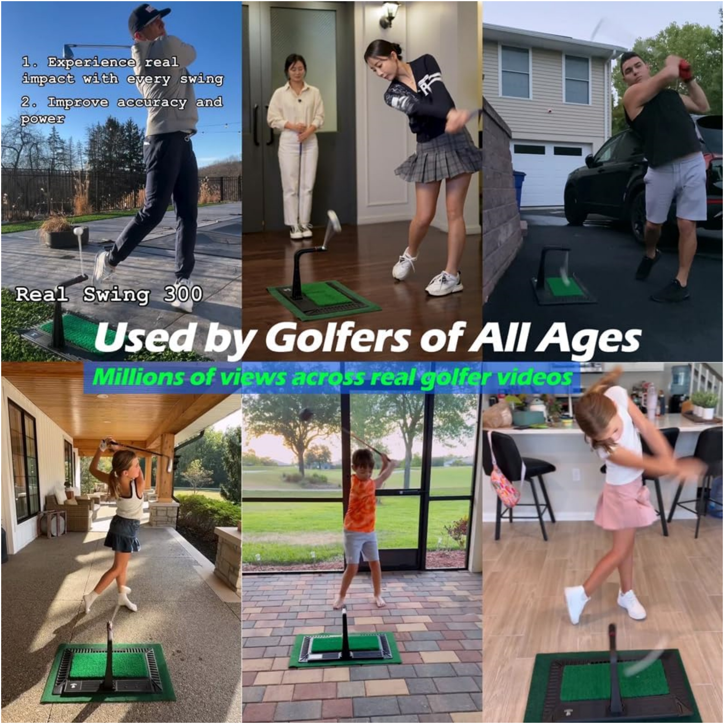 Golf Swing & Hitting Trainer – True Impact Mat with Path Check & Adjustable Height
