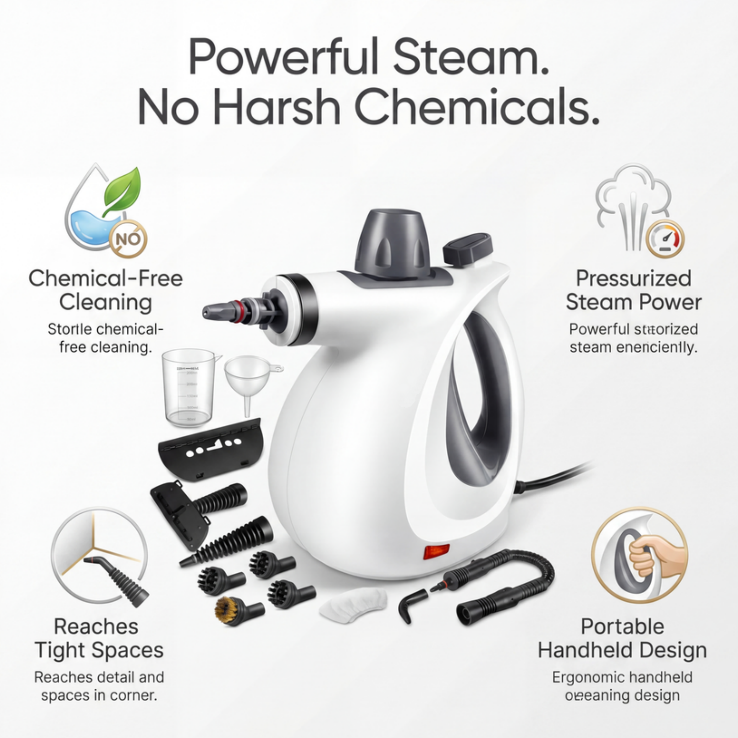 Handheld Steam Cleaner – Pressurized Deep Cleaning with 12 Accessories