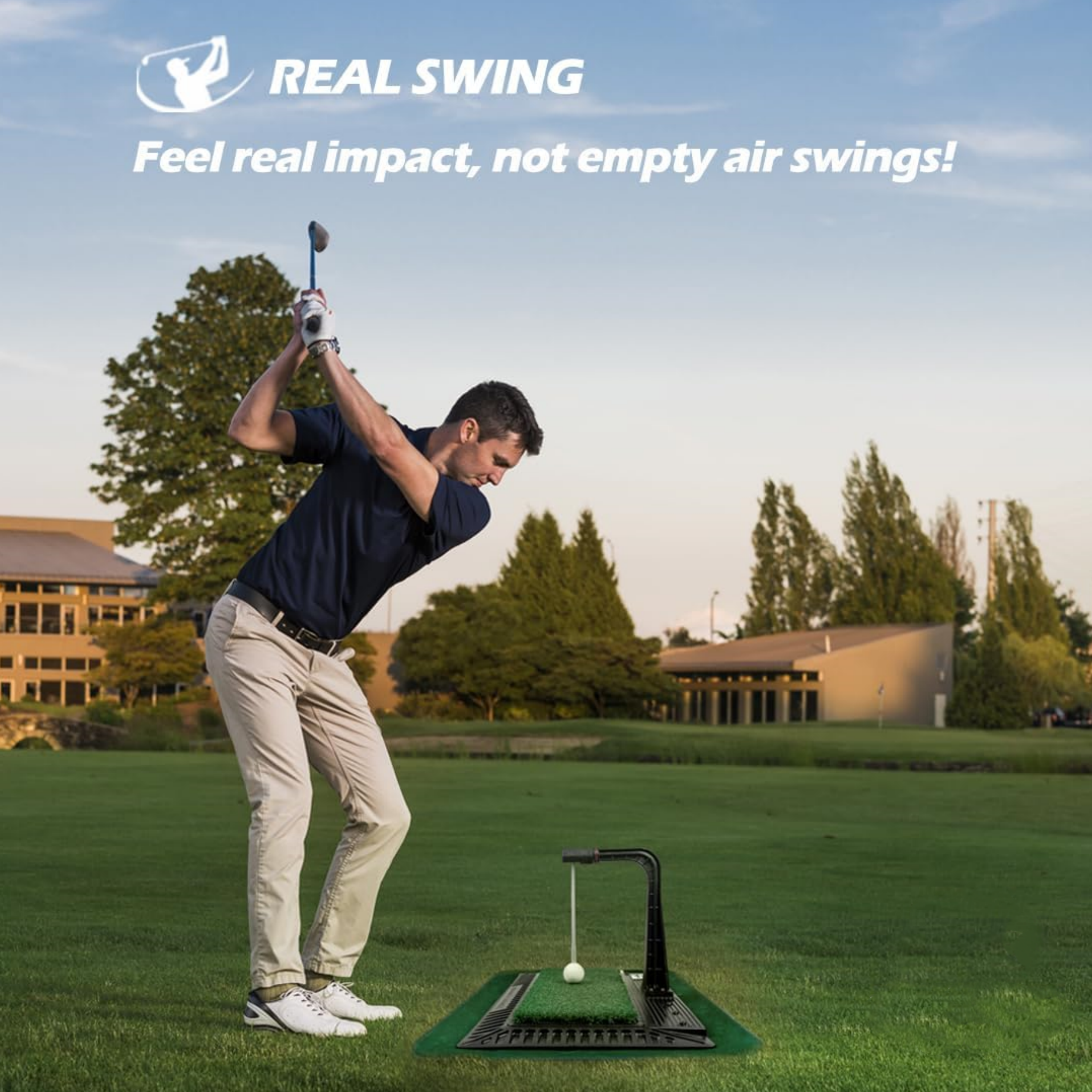 Golf Swing & Hitting Trainer – True Impact Mat with Path Check & Adjustable Height