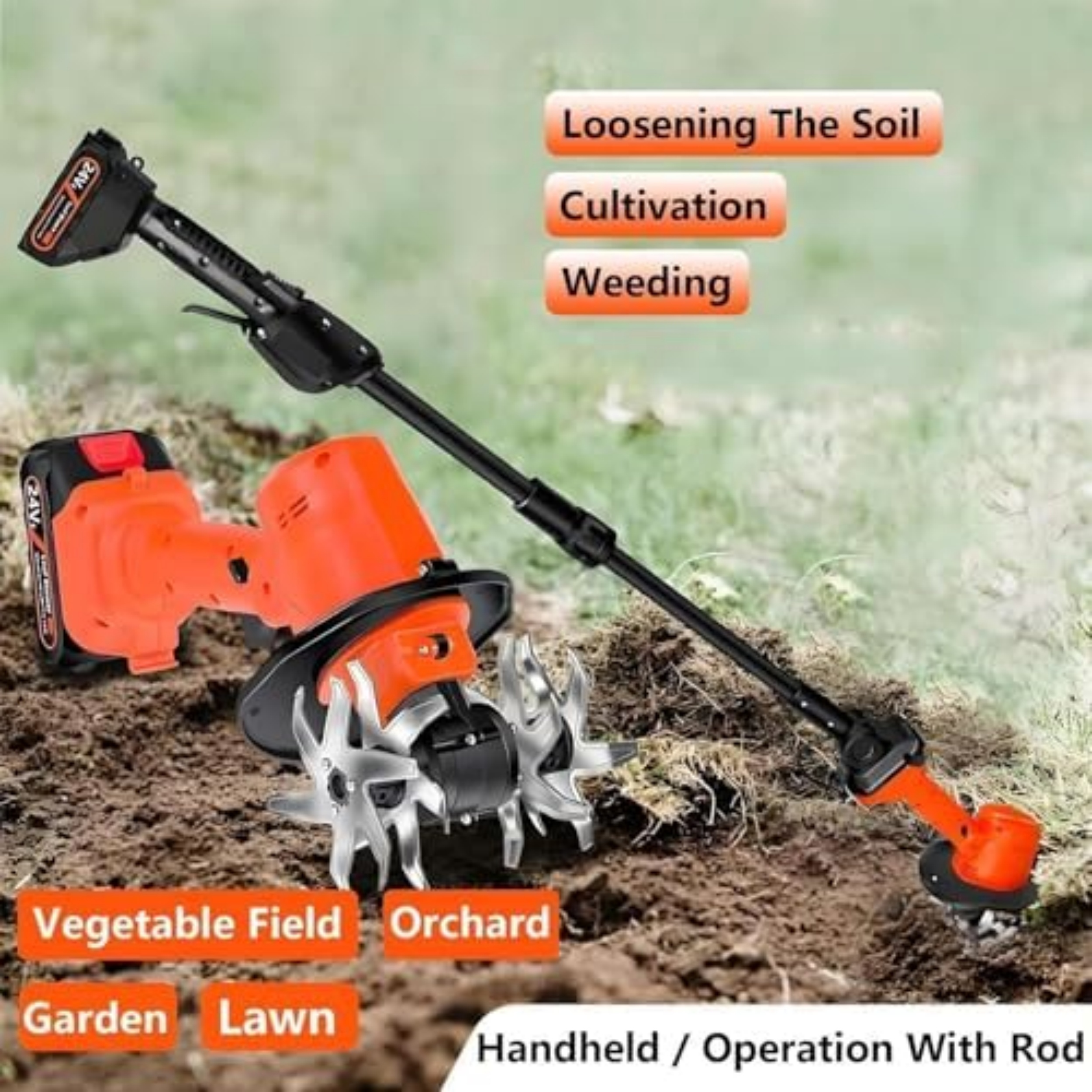 Cordless Mini Tiller Cultivator – 21V, 235 RPM, 10cm Width