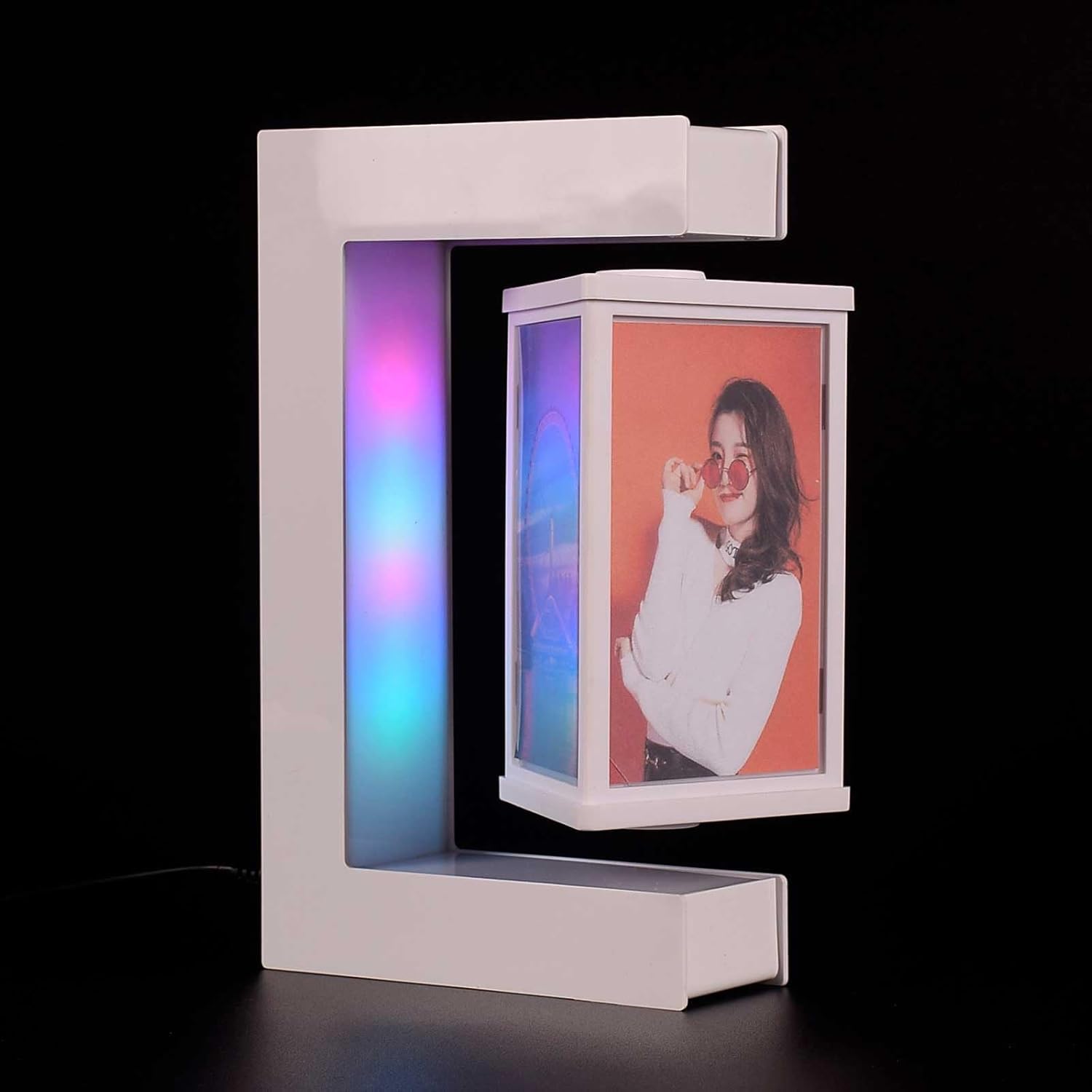 Personalized Magnetic Levitation Photo Frame – LED 3-Side Floating Display
