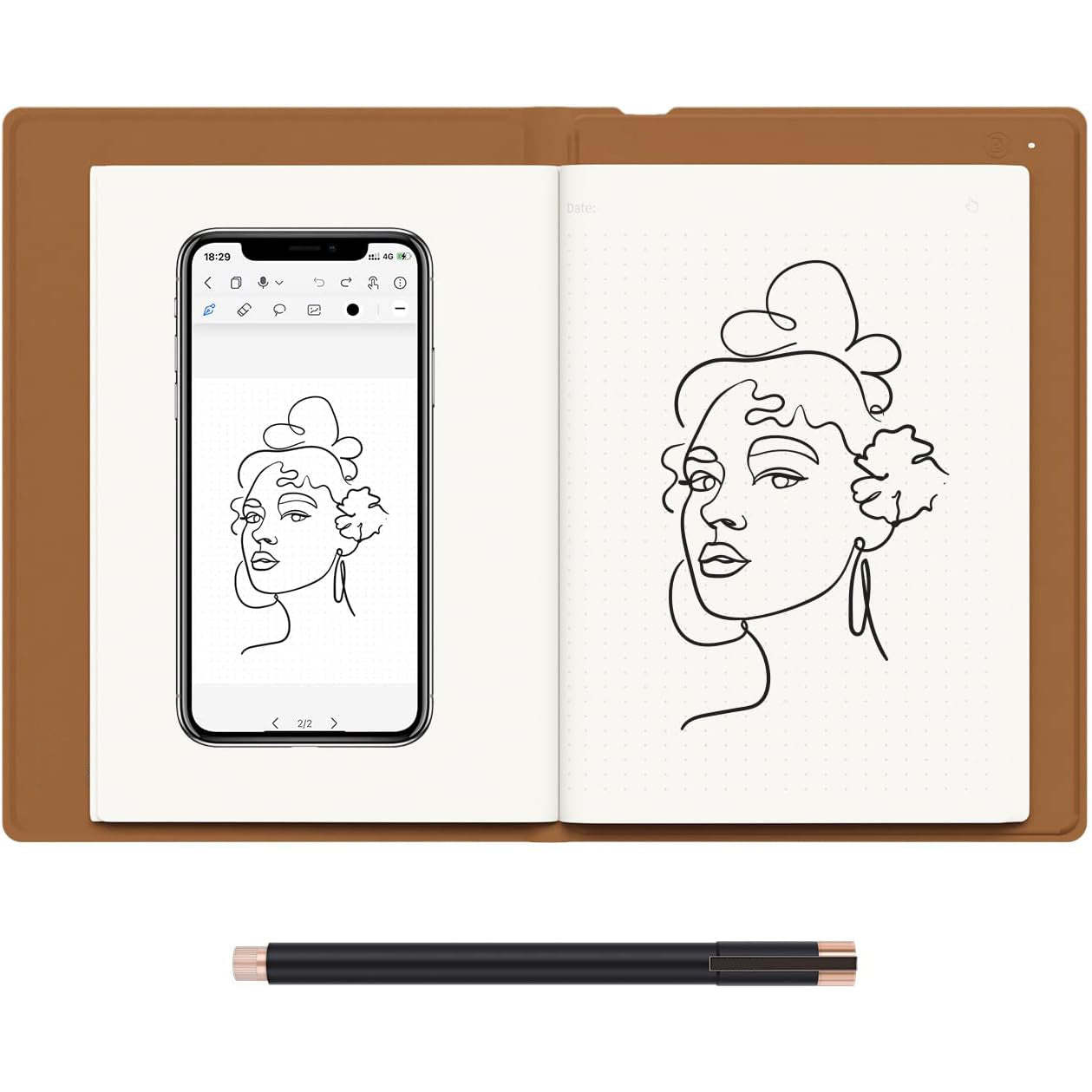 2-in-1 Digital Notebook Drawing Tablet – Battery-free Pen, Bluetooth Wireless