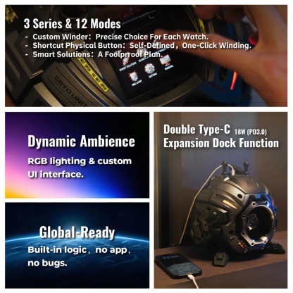 Gravity Furnace Cyber‑Mecha Watch Winder – Robot Arm, Touchscreen & USB‑C