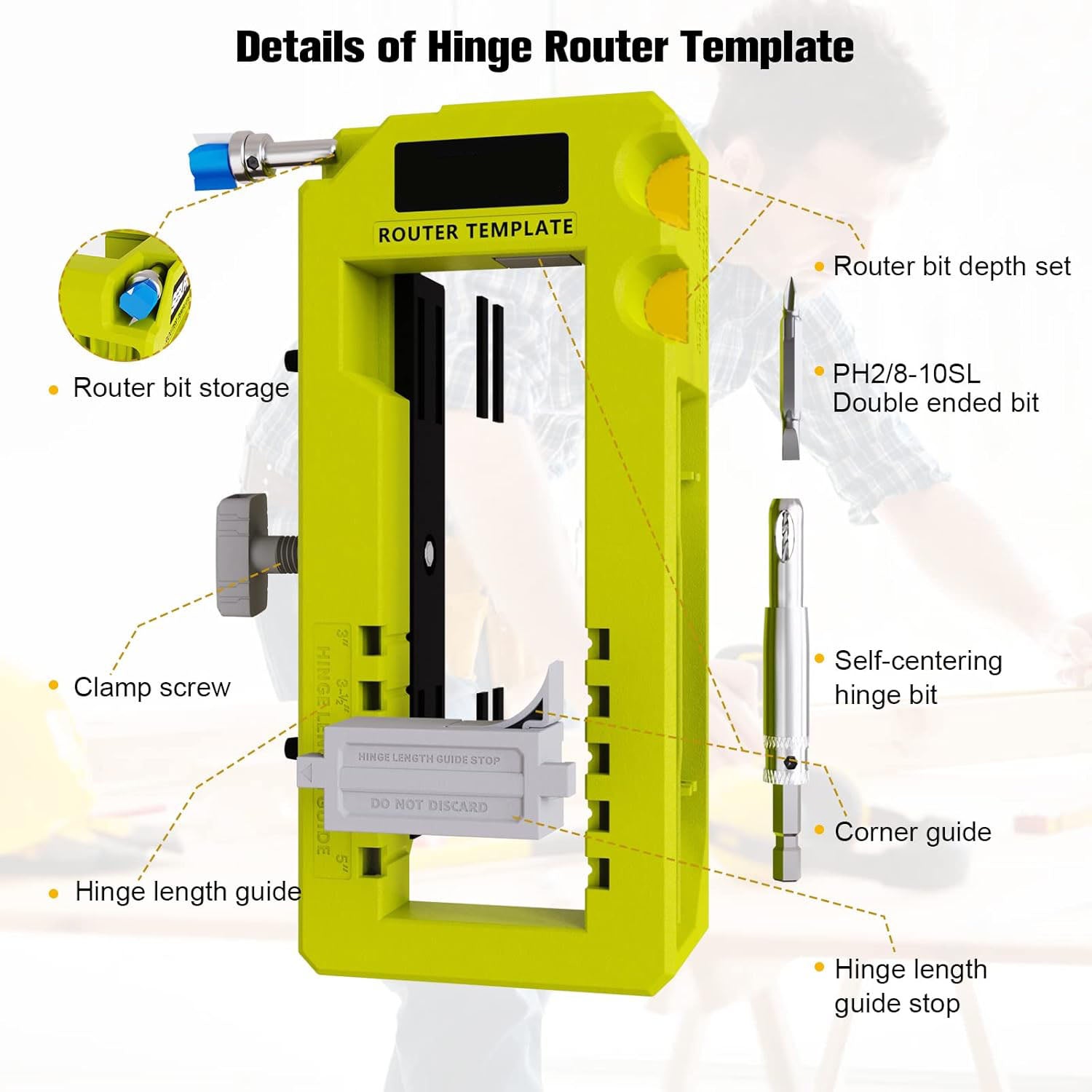 Adjustable Door Hinge Mortise Jig Kit