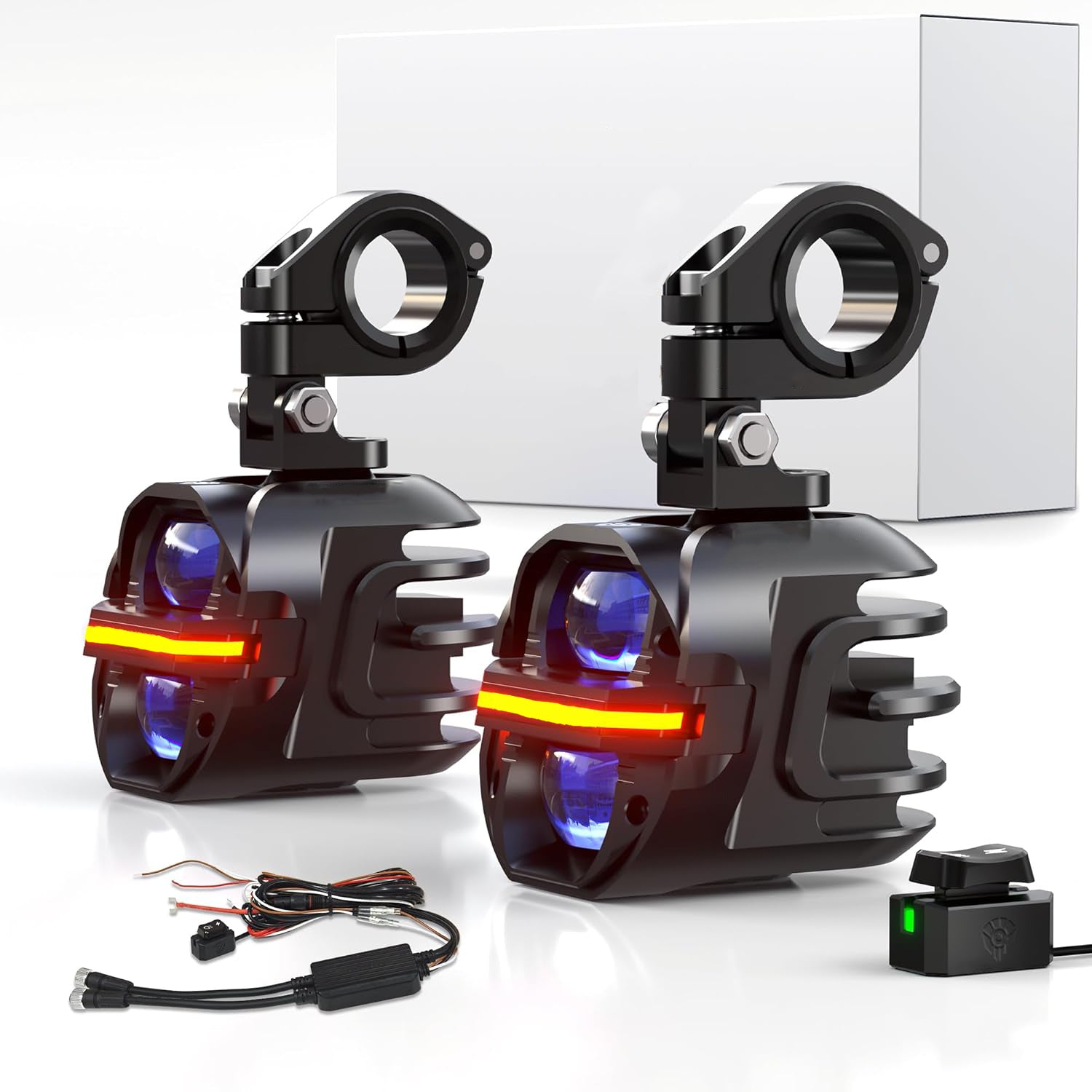 Motorcycle Fog Light | 120W LED Amber Auxiliary Light Bar | DRL & Strobe | IP67 Waterproof