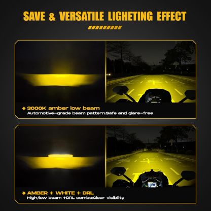 Motorcycle Fog Light | 120W LED Amber Auxiliary Light Bar | DRL & Strobe | IP67 Waterproof