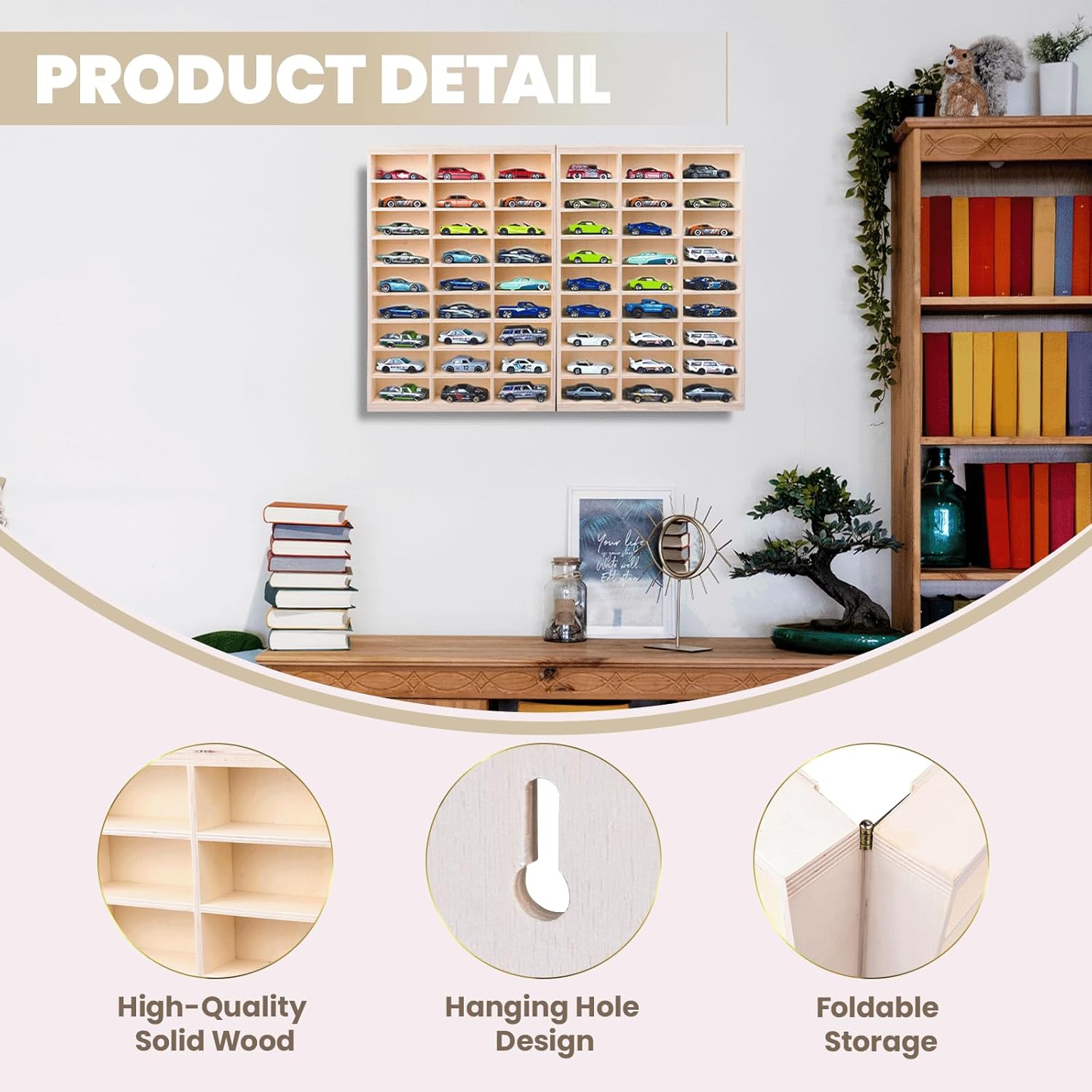 Wooden Model Car Display Case --54-Space Wall Mount Shelf for 1:64 Scale🚗🖼️
