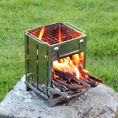 Portable wood-fired stove with grill