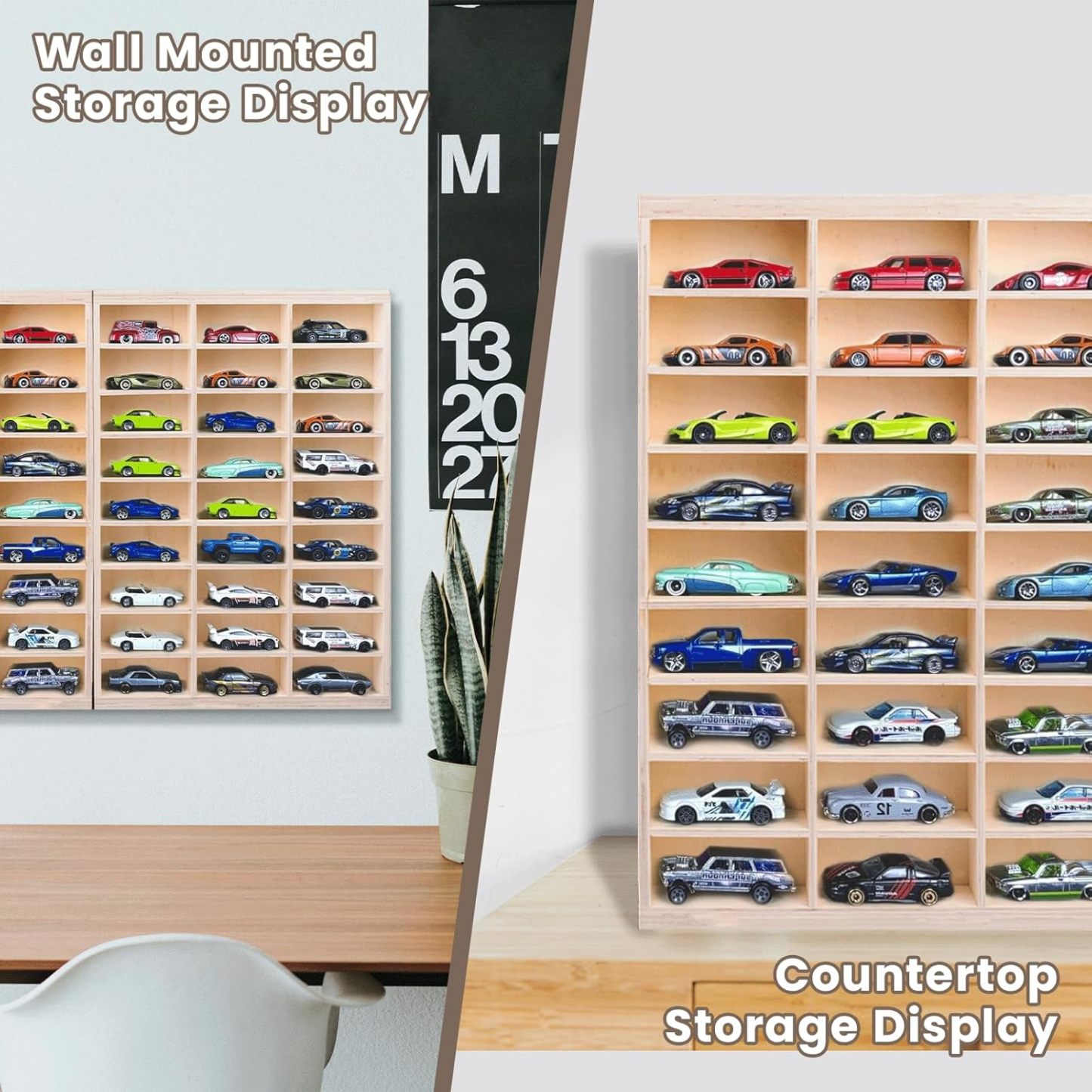 Wooden Model Car Display Case --54-Space Wall Mount Shelf for 1:64 Scale🚗🖼️
