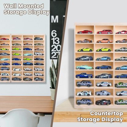 Wooden Model Car Display Case --54-Space Wall Mount Shelf for 1:64 Scale🚗🖼️