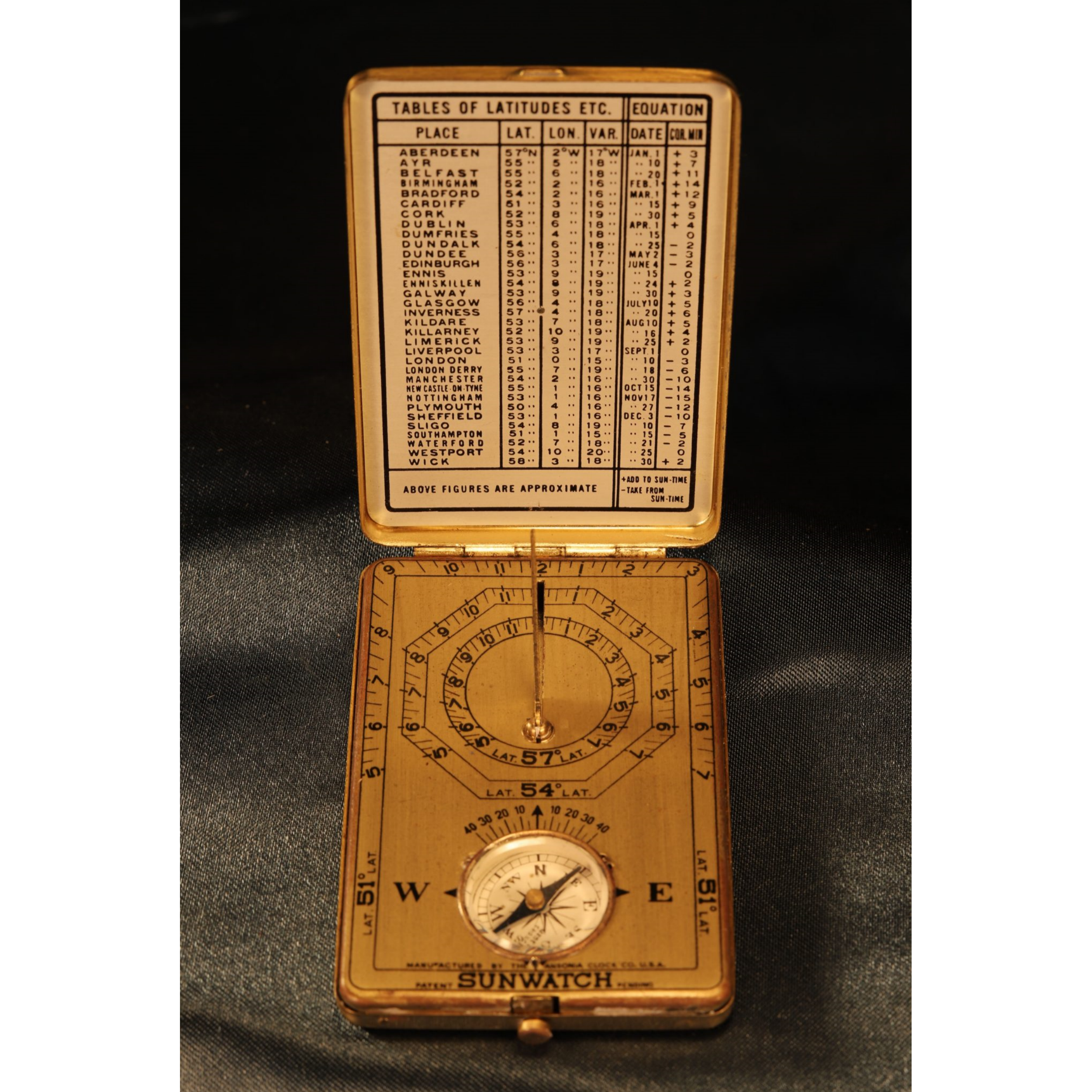 Antique Pocket Sunwatch Sundial Compass – Brass, Circa 1900