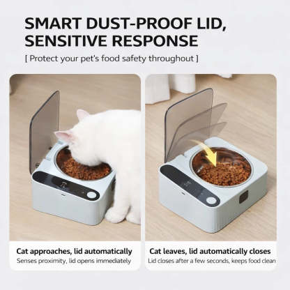 Smart Automatic Pet Feeder with Infrared Sensor Lid, Keeps Food Fresh and Clean