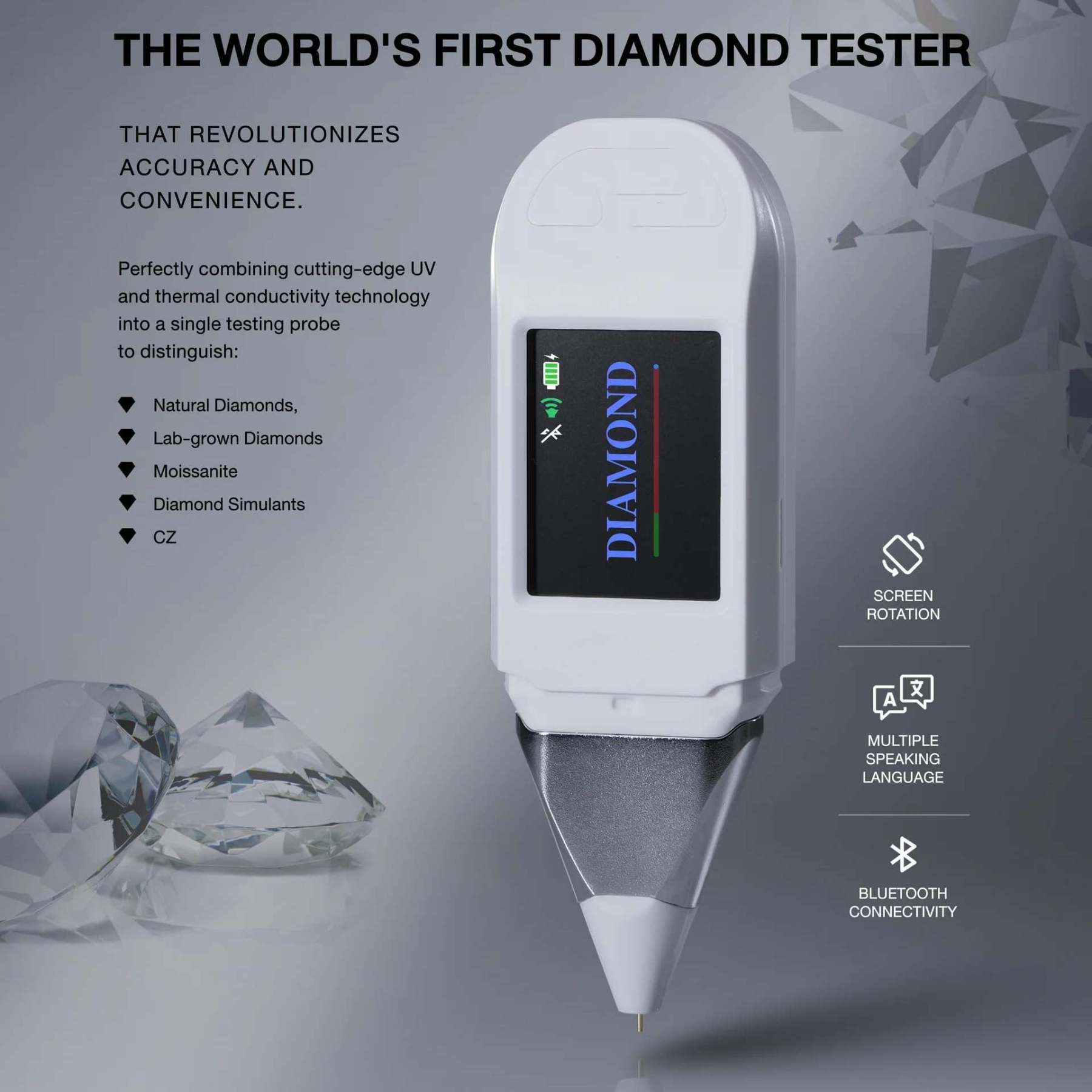 Used for detecting colorless laboratory-grown diamonds and diamond simulants.