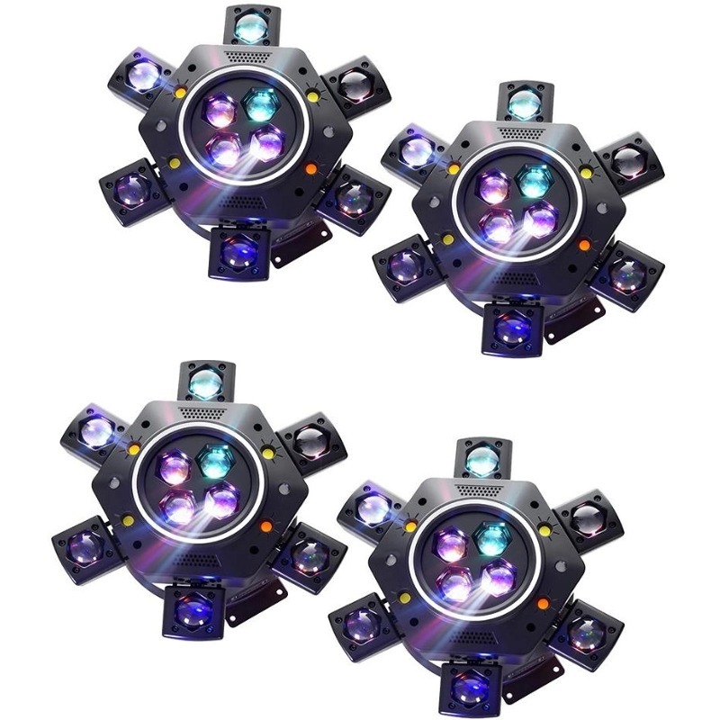 Super 6-IN-1 Moving Head DJ Lights with RGBW 6-Arm Beams, Bee-Eyes Effect, 4 LED Strobes, DMX-512 & Sound Activated, Stage Lights for Party Disco KTV Wedding Club